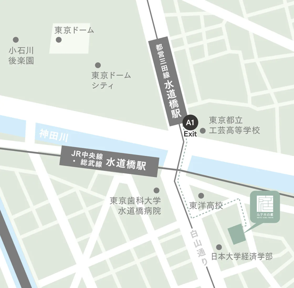 都営三田線〈水道橋駅 A１出口 〉からの地図